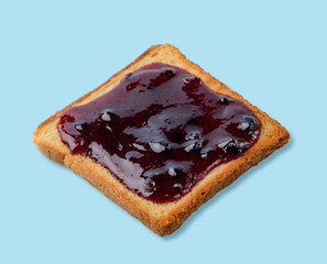 Blueberry jam toast on blue