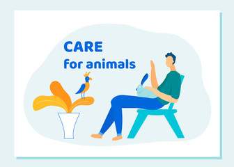 Man with Rabbit on Hands Watch on Beautiful Parrot