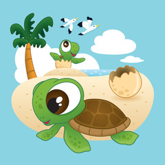 Little sea turtle hatching from egg, Happy time of little sea turtle.