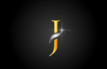 yellow gold alphabet letter J logo company icon design