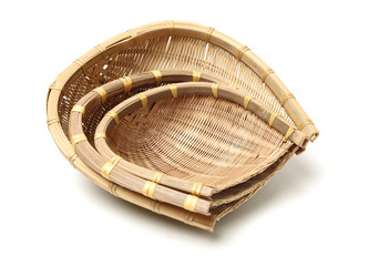 Bamboo basket hand made isolated on white background. Woven from bamboo tray.