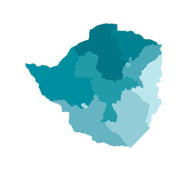 Vector isolated illustration of simplified administrative map of Zimbabwe. Borders of the provinces (regions). Colorful blue khaki silhouettes