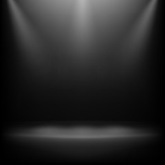 Realistic empty stylish dark studio room backdrop with light effects. Copyspace for creative project . EPS 10