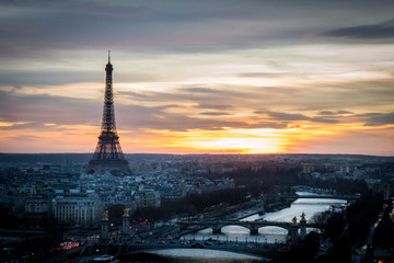 sunset with the Eiffel tower in paris