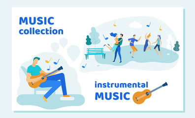 Friends Spend Time in Park Listening Guitar Music