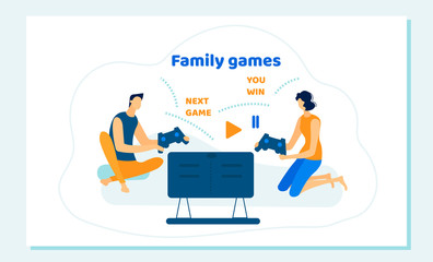 Family Couple Sit on Sofa Playing Computer Games
