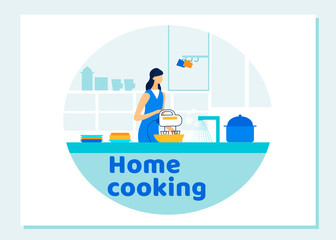 Woman Cooking at Home. Girl with Working Mixer