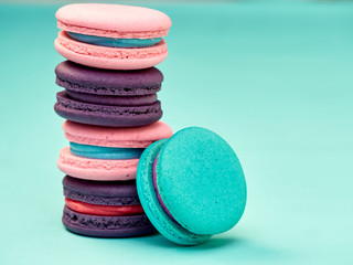 Fototapeta na wymiar Macarons pattern on pastel blue background