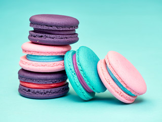 Macarons pattern on pastel blue background