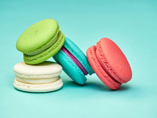 Macarons pattern on pastel blue background
