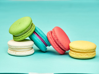 Macarons pattern on pastel blue background