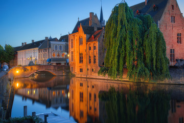 Beautiful city Bruges (Brugge) old town in Belgium in the dusk, Europe