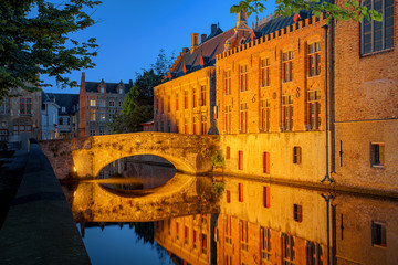 Beautiful city Bruges (Brugge) old town in Belgium in the dusk, Europe