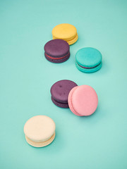 Macarons pattern on pastel blue background
