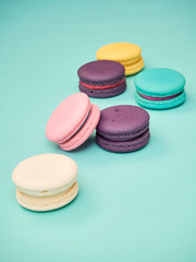 Macarons pattern on pastel blue background