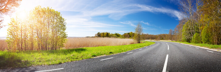 Road panorama on sunny spring day
