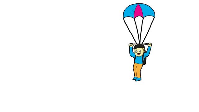 kids drawing white screen with theme of skydiving