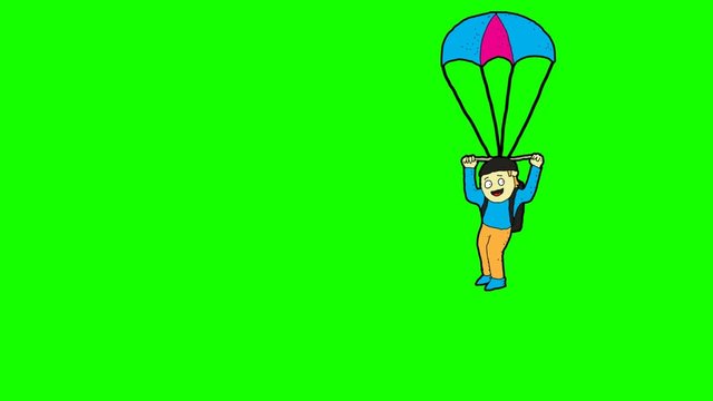 kids drawing green screen with theme of skydiving