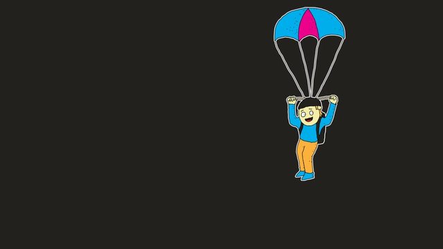 kids drawing black screen with theme of skydiving