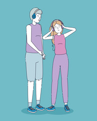 happy boy and girl enjoying with headphones