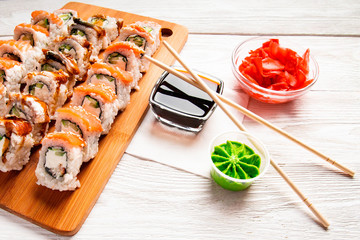 fresh salmon eel sushi roll with Japanese cuisine