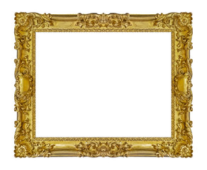 Golden frame for paintings, mirrors or photo isolated on white background