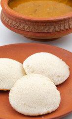 South Indian Popular Breakfast Idli or Idly Served With Sambar And Coconut Chutney