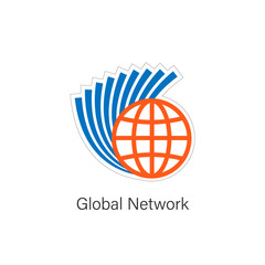 Vector global network icon. Globe with rays. Colored icon on white background.