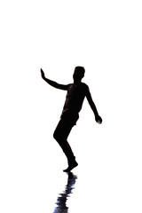 Adorable man dancing isolated on white background