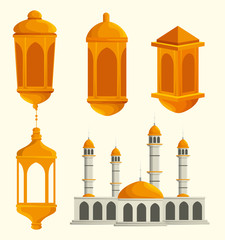 set of lamps design and castle architecture