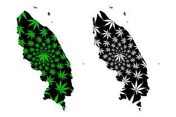 Terengganu (States and federal territories of Malaysia) map is designed cannabis leaf green and black, Terengganu Darul Iman (Trengganu or Tringganu) map made of marijuana (marihuana,THC) foliage,....
