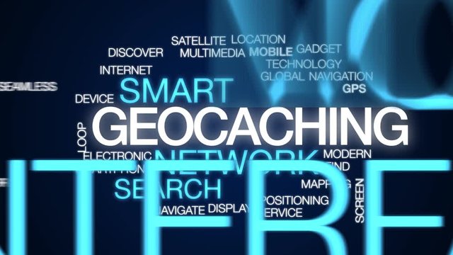 Geocaching animated word cloud. Kinetic typography.