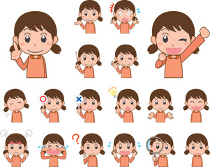 子ども　女の子　表情　感情　セット　主線あり