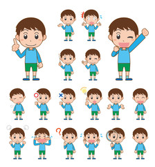 子ども　男の子　表情　感情　セット　主線あり