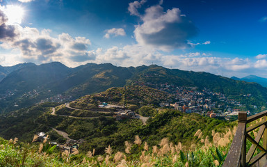 Fototapeta na wymiar Panorama view on the top of Keelung mountain, Jiufen, Taiwan
