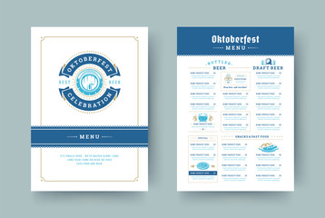 Oktoberfest menu vintage typography template with cover beer festival celebration and label design vector illustration.