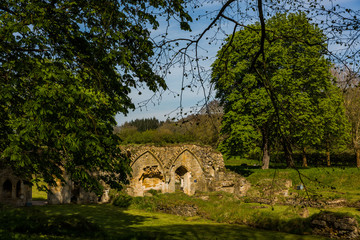 Fototapeta na wymiar Hailes Abbey. Ruined Sistercian Abbey in the English Cotswolds
