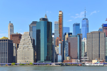 Famous skyscrapers of Lower Manhattan and East River. New York City