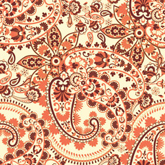 Indian rug paisley ornament pattern. Vector Seamless illustration.