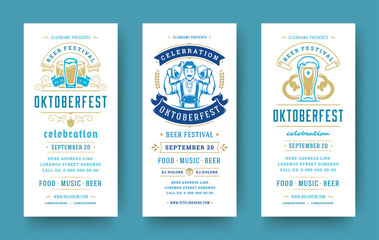 Fototapeta premium Oktoberfest flyers or banners set vintage typographic design templates vector illustration.