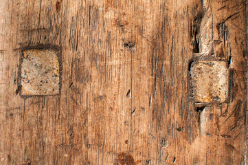 Rough old weathered wooden board surface closeup as wooden background