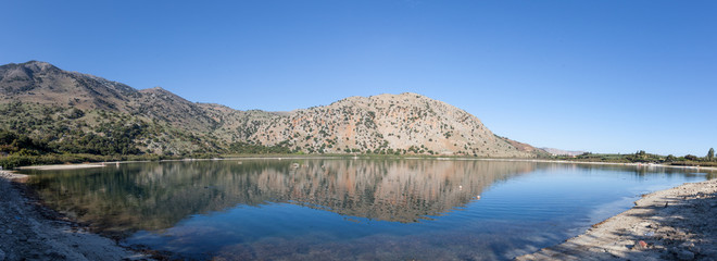 Panorama of a mountain lake of Crete