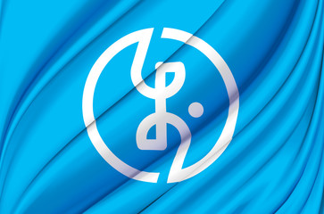 Okushiri waving flag illustration.