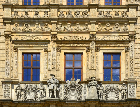 Poland, Brzeg &ndash; Old decorated gate of Piast Castle in Brzeg Historical City Center Near the Market Square. The rebuilt castle is also called "The Silesian W