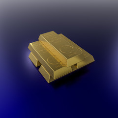 A 3D rendering of stacked Gold ingots with totally false markings. At the top is Latin for 'gold Venus', the center is the percentage, the unicorn is a vector trace by myself and the ID number is rand