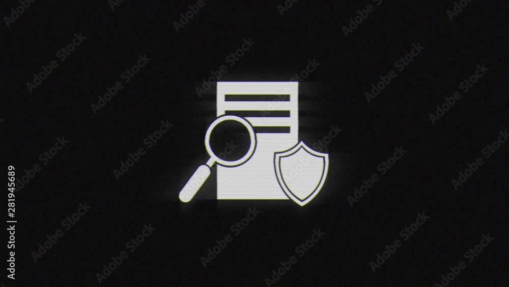 Poster document security shield sign in glitch effect mp4 video on dark background
