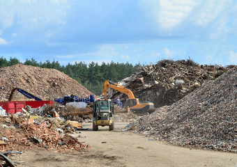 Industrial waste treatment processing plant. Landfill with industrial waste. Construction waste...