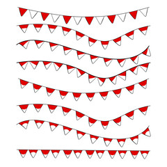 Obraz premium Simple Vector bundle, 8 different wave and shape garland hanging Red and White flag with Rope, for Indonesia Independence Day Celebration Day element design,