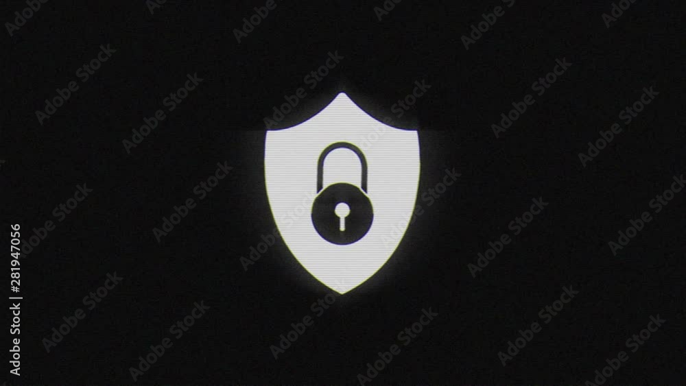 Poster shield security in glitch effect mp4 video on dark background