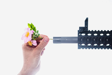Flower Power Hand Sticking Sweet-Briar Into Rifle Barrel